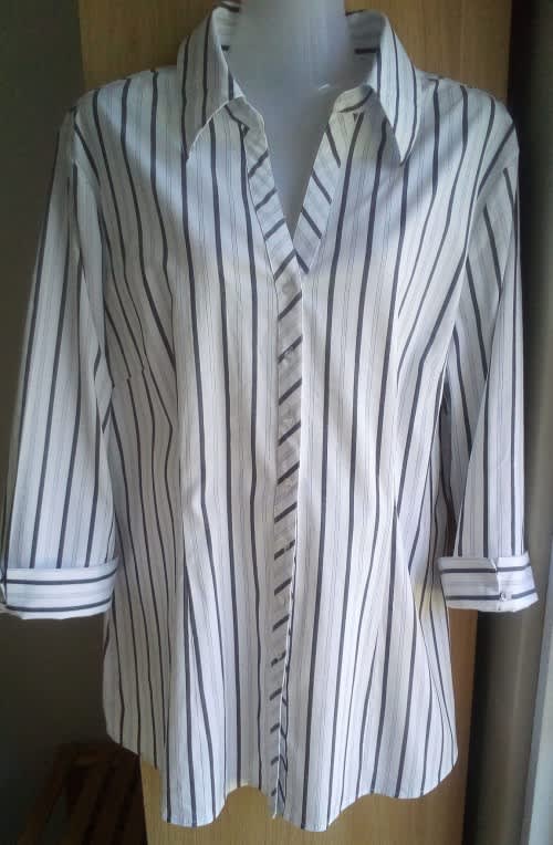 Shirts - Fitted White Shirt With Grey and Silver Stripes, by Merien ...