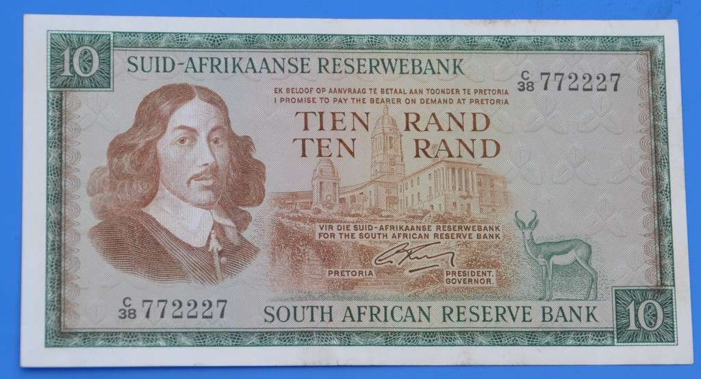 G Rissik - 10 Rand 1966 R10, prefix C38, A/E, G. Rissik, 2nd issue ...