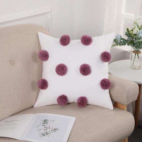 Cushions Large Decorative PomPoms Scatter Cushion Grey, Pink