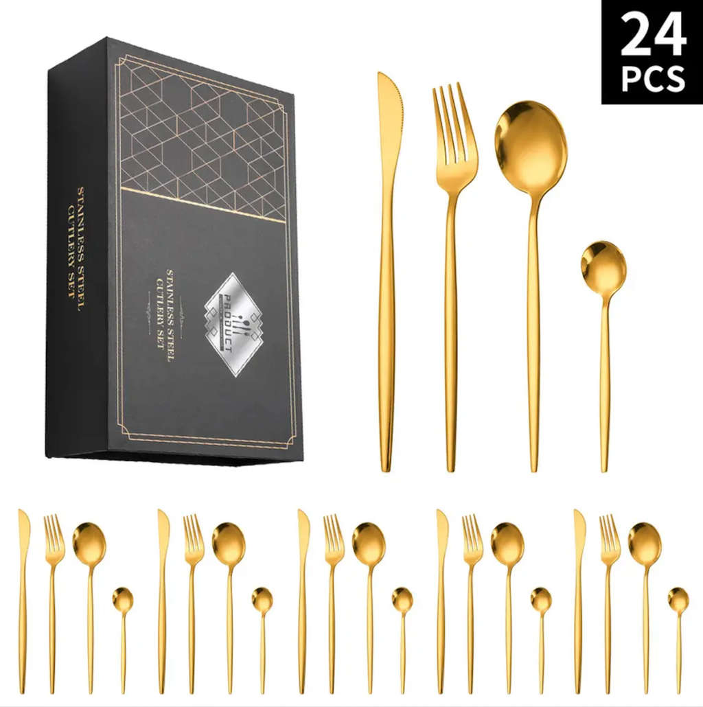 Full Cutlery Sets - 24 Pc Polished Cutlery Flatware Set, Great For ...