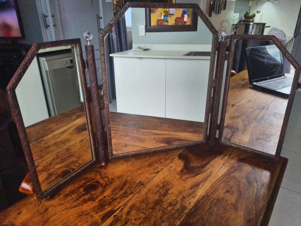 Frames & Mirrors Antique Free standing Wooden Tri fold mirror 48cm