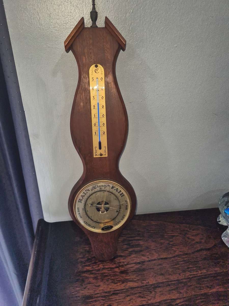 Barometers & Thermometers Vintage Barometer & Thermometer on wooden