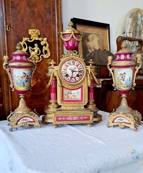 Mantel Clocks Ph Mourey French Gilt Bronze And Porcelain Garniture Clock Set For Sale In East 7435