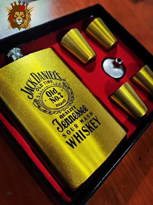 Decanters & Flasks JackDaniel`s Flask and Shooter Cups was sold for