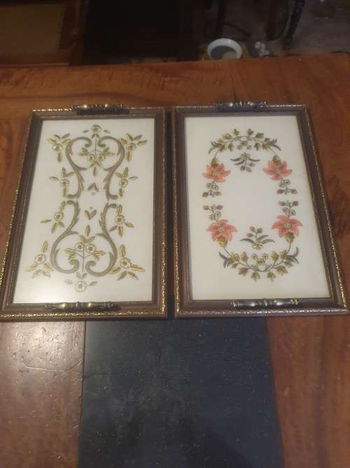 Other Antiques & Collectables Two Stunning Embroidered Trays for sale