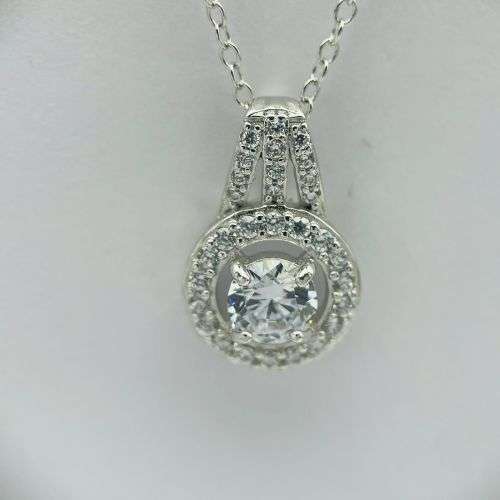 Necklaces & Pendants - AMERICAN SWISS Sterling Silver Cubic Halo ...