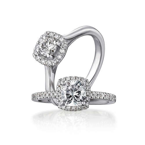 Engagement Rings - Cushion Shape Halo Princess Diamond Engagement Ring 