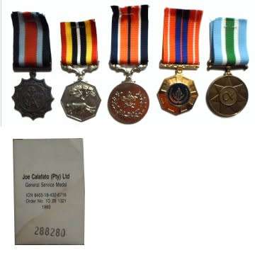 SADF & SANDF - Set Of Five S.A.D.F Full Size Medals - Numbered With ...