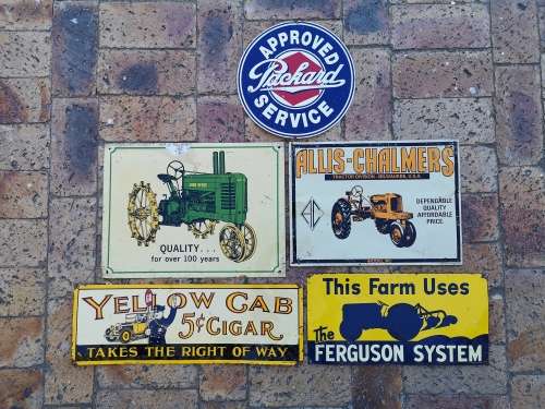 Signage - Vintage embossed metal reproduction signs job lot from the 80 ...