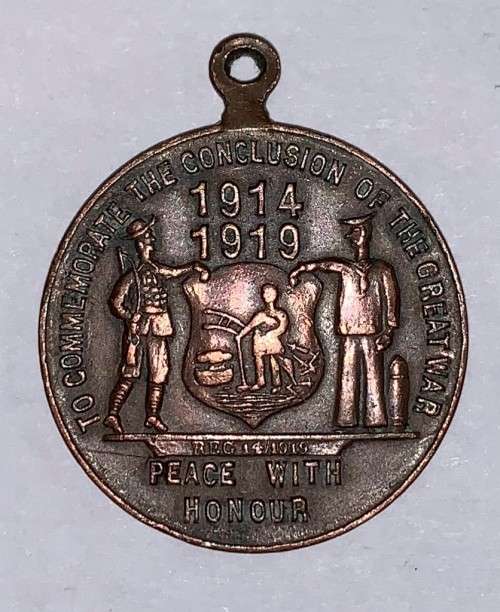 World War 1 A Rare SA Johannesburg WWI Medal of 1914 to 1919. was