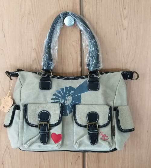 Handbags & Bags Big Original Cotton Road Bag. Windmill Love. BLACK