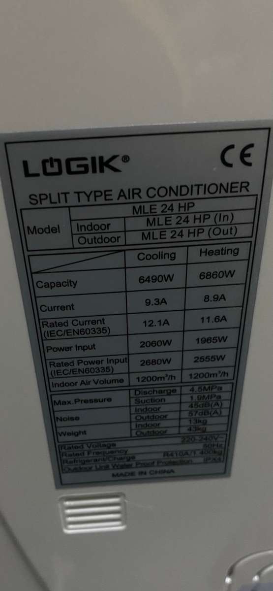 Air Conditioning - LOGIK SPLIT TYPE AIR CONDITIONER MLE 24 HP was sold ...