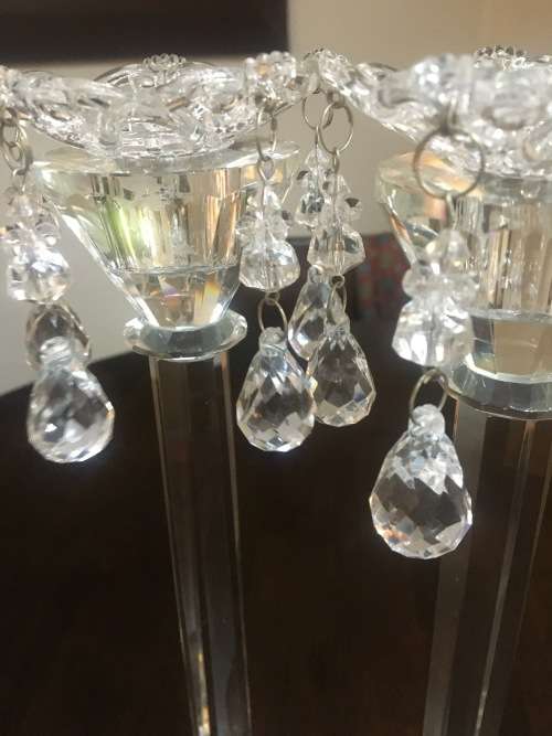 Candles & Holders Stunning Set of Tall Crystal Glass Candle Holders