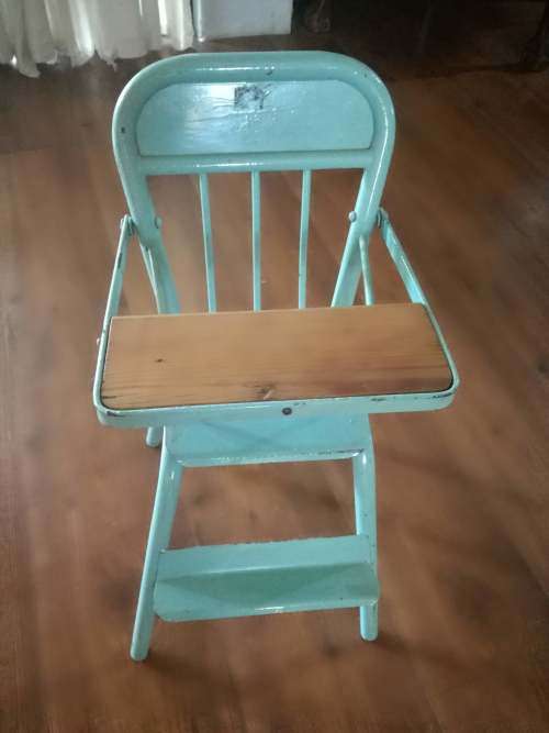 antique metal doll high chair