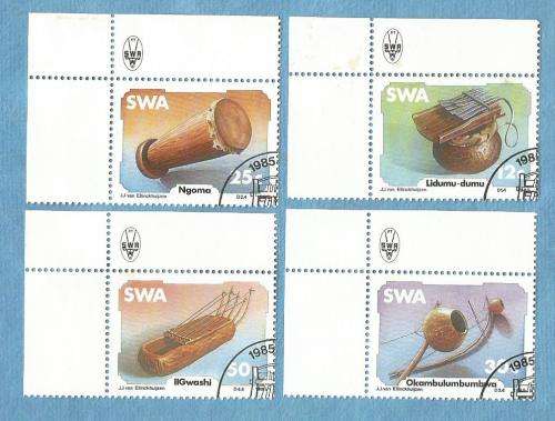 Namibia Instruments Namibia - S.W.A..1985. Traditional Music Instruments. Set 4 Used stamps ...