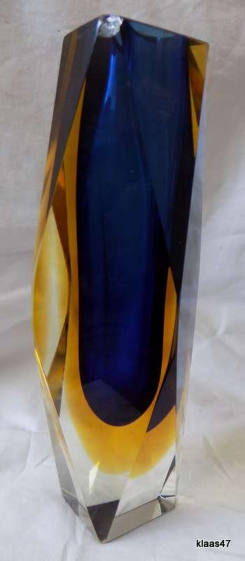 Vases - Heavy Blue and Amber Glass Vase - Geometric design - 20cm High ...