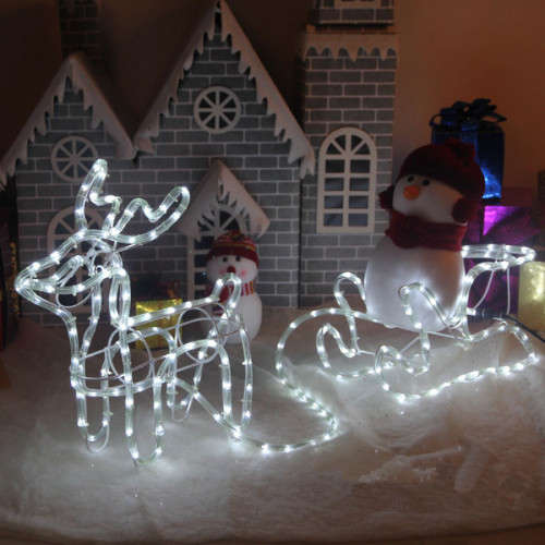 Holiday Decor 9M 3D WHITE LED Deer & Sleigh Outdoor Christmas