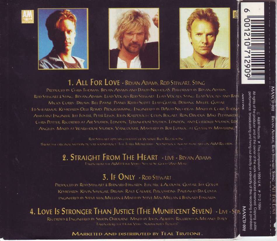 Pop - BRYAN ADAMS,ROD STEWART,STING - All for love(CD single)(fold in ...