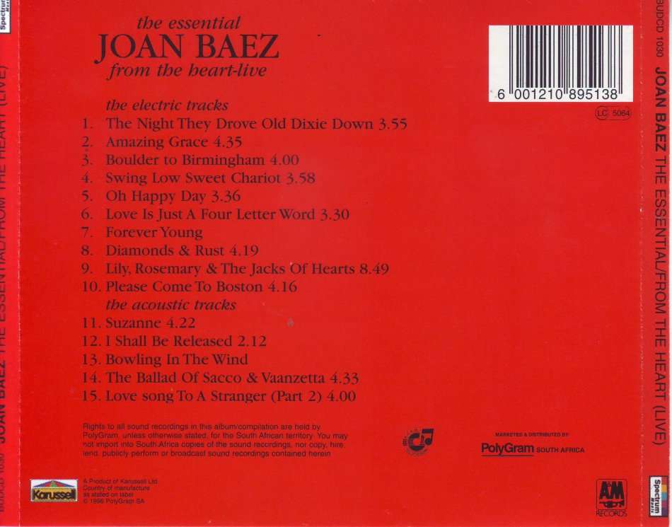 Folk - JOAN BAEZ - The essential: from the heart live (CD) BUDCD 1030 ...