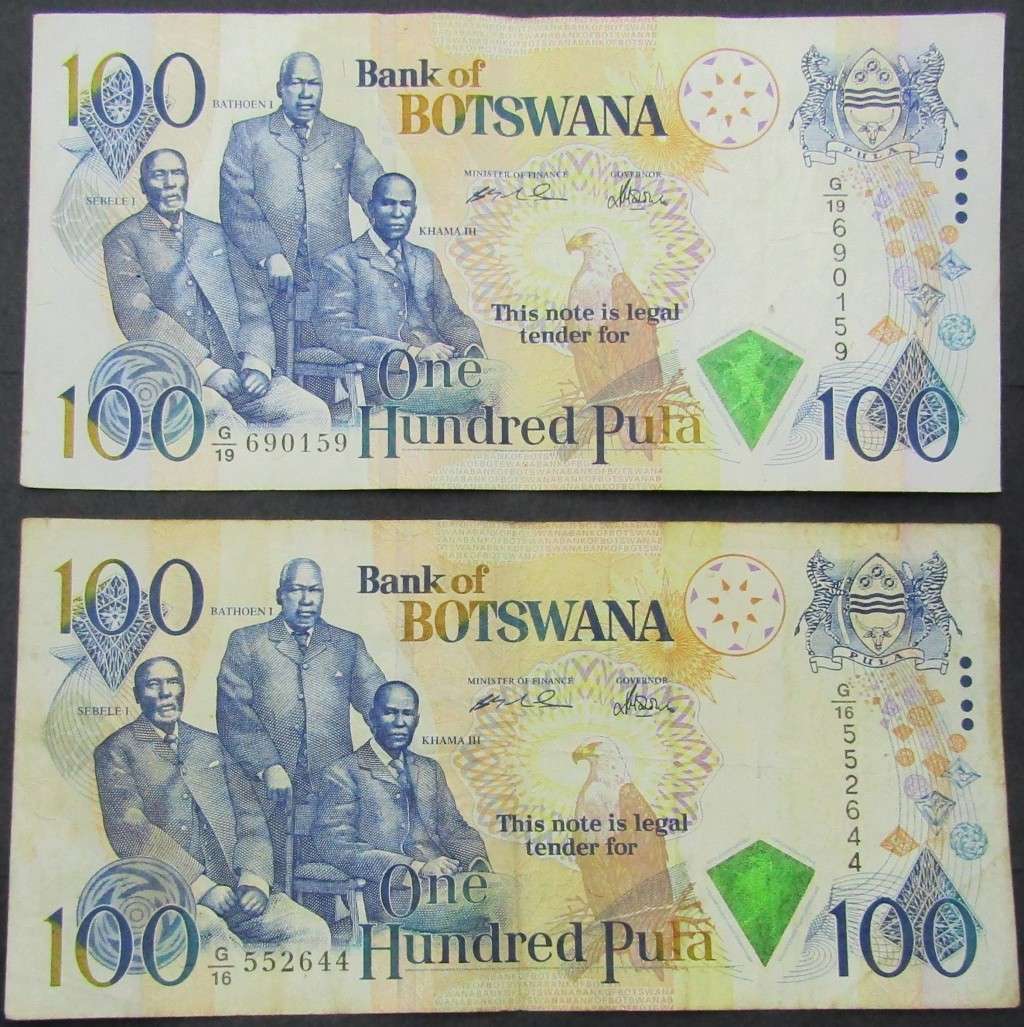 Africa - Pair of Botswana 100 Pula notes was sold for R321.00 on 12 Jun ...