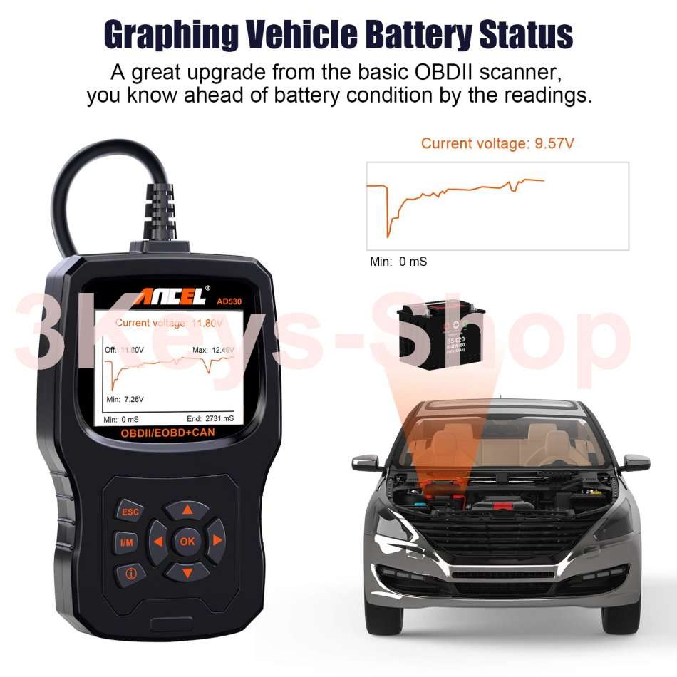 Scanners - ANCEL AD530 Vehicle OBD2 Scanner Car Code Reader Diagnostic