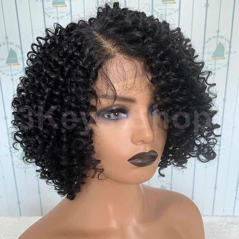 Synthetic Hair Curly Afro Wig with Bangs short Wig Curly Black Wig