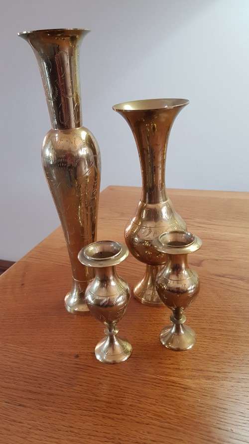 Brass Brass Ornaments Selection of 4x Vintage Indian Brass Vases