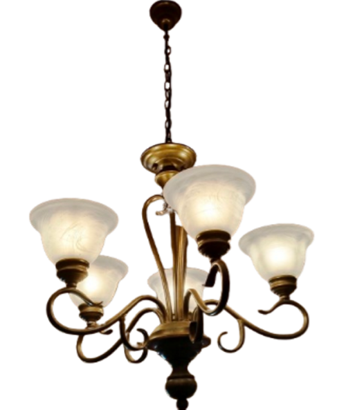 Chandeliers 5 ARM CHANDELIER WITH ALABASTER GLASS SHADES for sale in