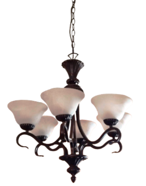 Chandeliers 6 ARM CHANDELIER WITH ALABASTER GLASS SHADES for sale in