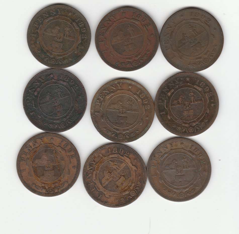 Penny - **BULK BUY** ZAR KRUGER PENNY 1892 - 9 COINS - ONE BID FOR ALL ...