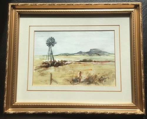 Paintings - BEAUTIFUL ORIGINAL KAROO LANDSCAPE WATER COLOUR PAINTING IN ...