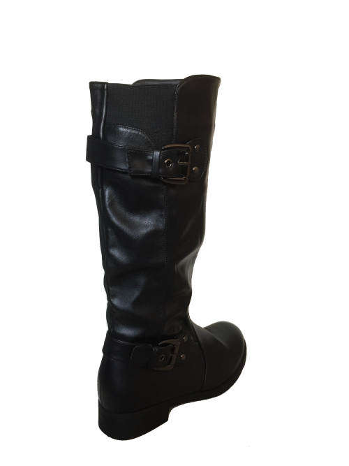 black low heel wide calf boots