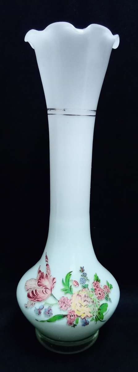 Vases Vintage White glass vase with floral detail for sale in
