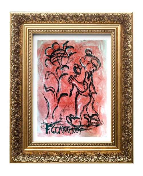 Paintings Father Frans Claerhout Figure with flower 60cm x 86cm