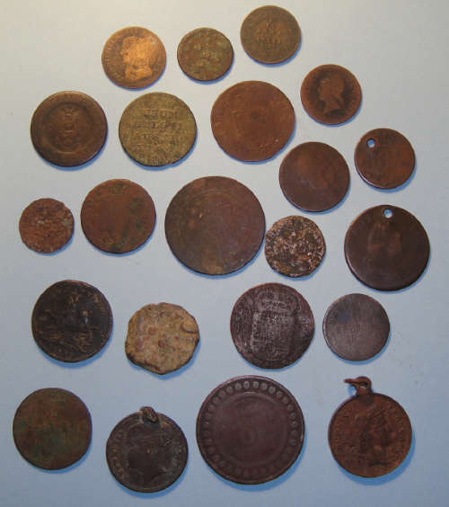 Ancient & Shipwreck - Twenty-two old Copper Coins, Medals and Tokens ...