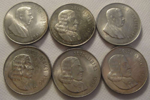 One Rand - Republic of South Africa : Six Silver R1 coins of 1966 ...