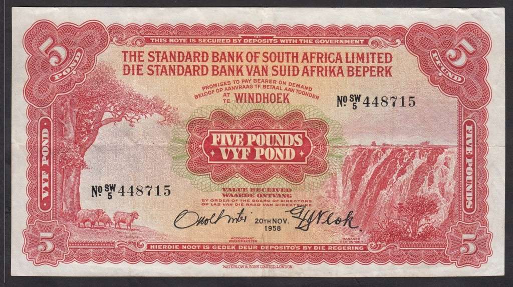 Africa South West Africa (Windhoek) Standard Bank 5 Pounds 20 Nov