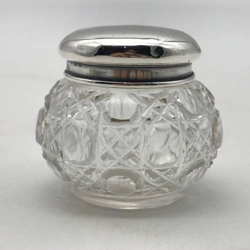 Silver Antique Hallmarked Silver & Crystal Dressing Table Jar was