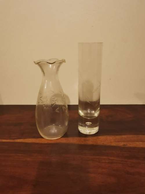 Vases A Pair of Vintage Glass Vases Lovely Patterns was sold for
