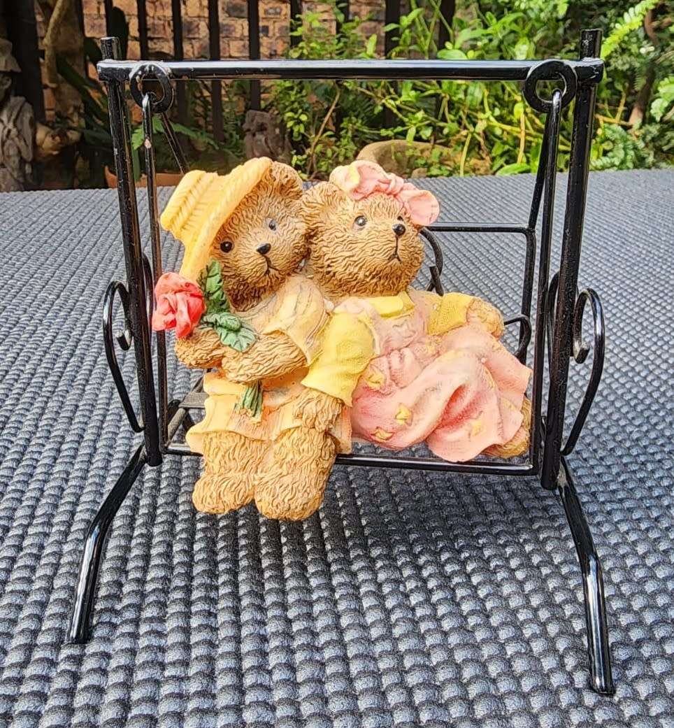 Other Ornaments - Courting Resin Bear Couple Sitting on a Metal Swing ...