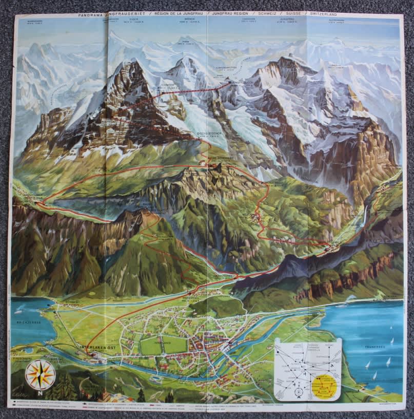 Maps - Vintage Panorama Folded Map of Jungfraujoch Peak Switzerland for ...