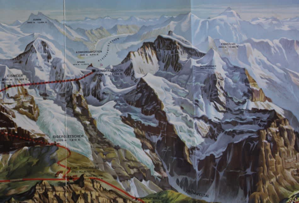 Maps - Vintage Panorama Folded Map of Jungfraujoch Peak Switzerland for ...