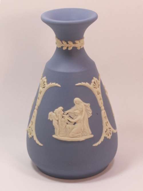 English Porcelain Wedgwood Blue Jasperware Bud Vase with Three