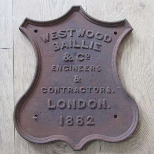 Metal - Antique Westwood Baillie and Co. Engineers 1882 cast iron name ...