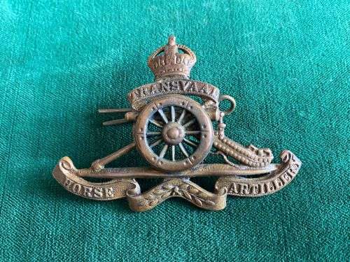 South African Army - TRANSVAAL HORSE ARTILLERY BRASS CAP BADGE-WORN ...