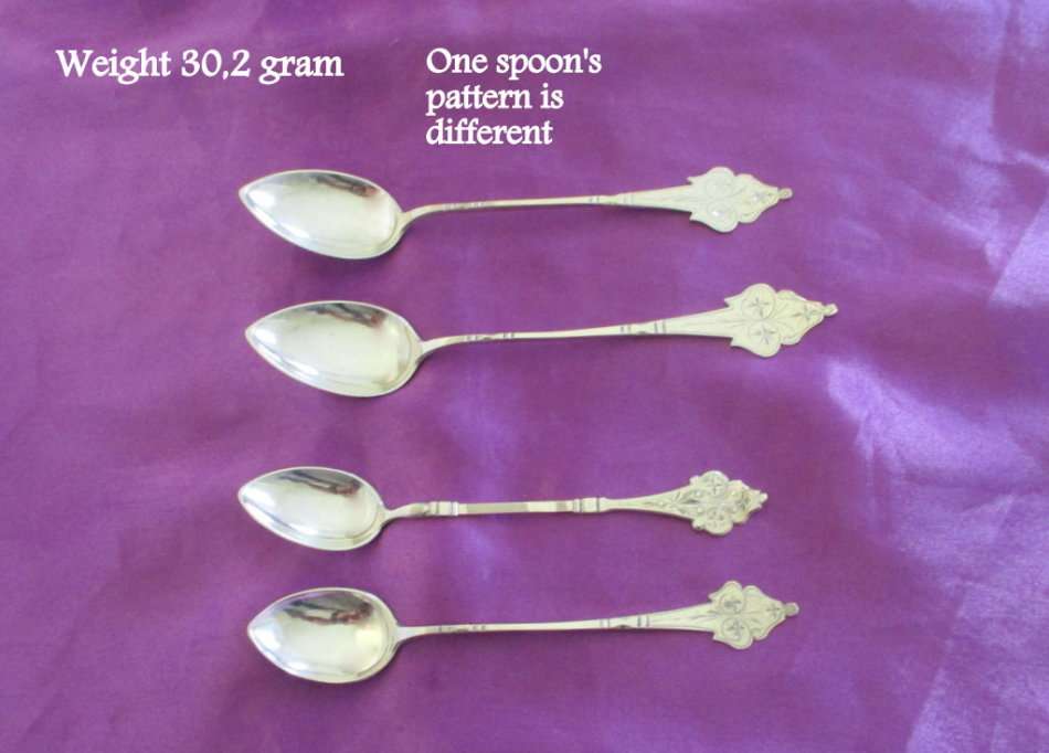 Silver 2 TEASPOONS AND 2 COFFEE SPOONS ,830 SOLID SILVEROne coffee spoon has a different