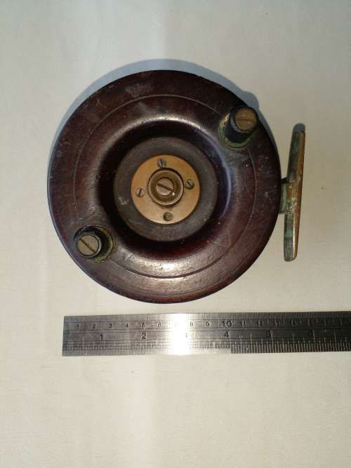 Reels VINTAGE SCARBOROUGH STYLE WOOD AND BRASS 5 INCH FISHING REEL