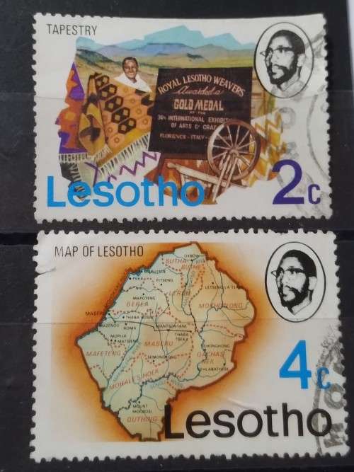 Lesotho & Basutoland - 1976 - WM - Lesotho - 2c + 4c - Map of Lesotho ...