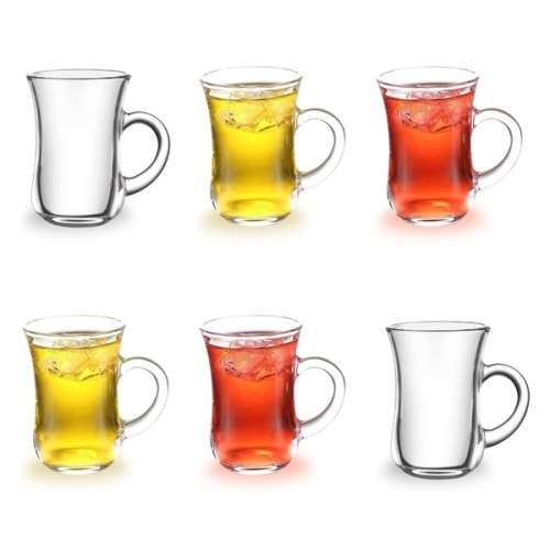 Tea Cups 6 Piece Small Elegant Clear Turkish Glass Teacup Set (105ml