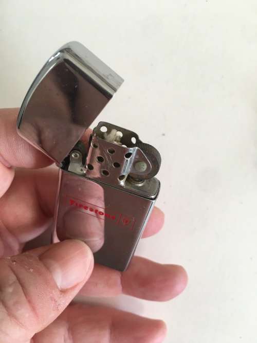 Smoking Accessories VINTAGE SLIM ZIPPO LIGHTER WITH FIRESTONE LOGO IN ORIGINAL BOX for sale in
